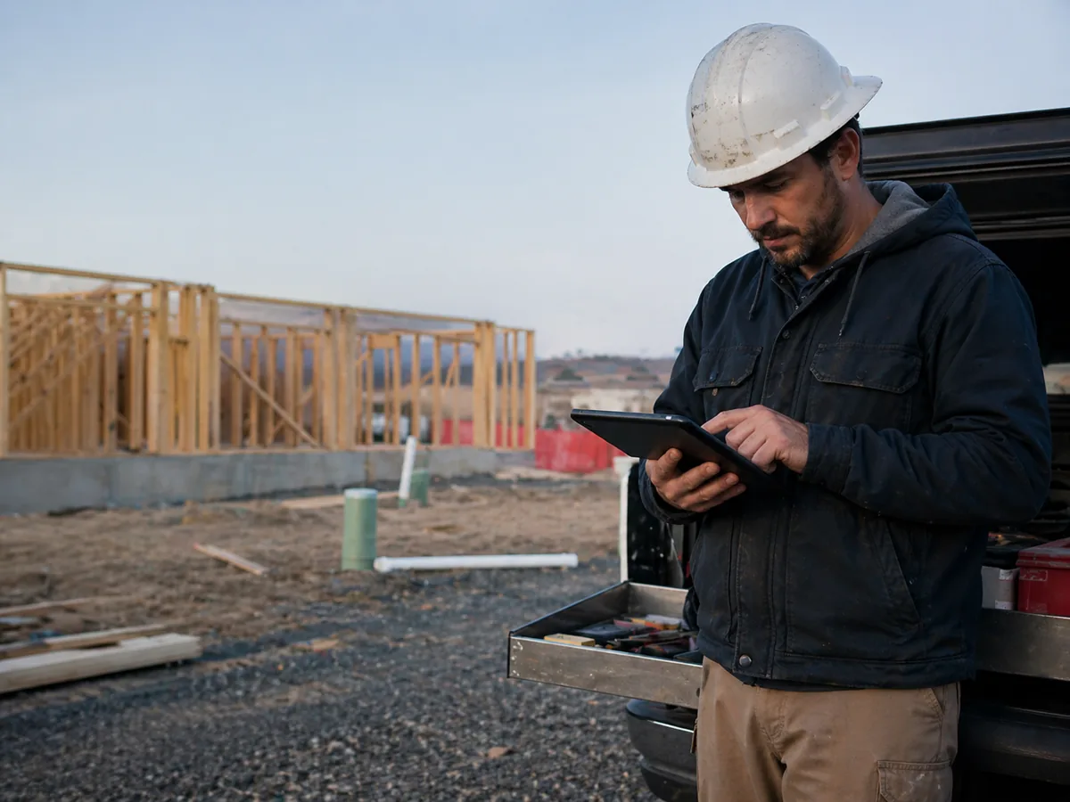 Construction professional reviewing project work on site
